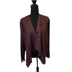 CHICOS Size 3 Womens XL Cardigan Open Front Jacket Faux Suede Cutouts
